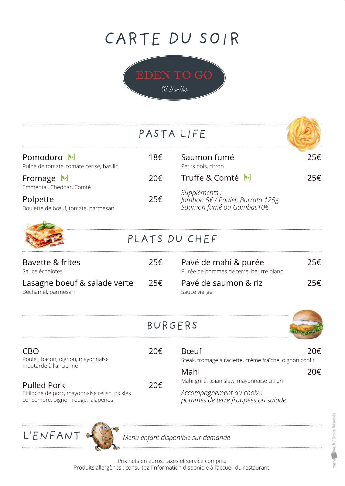 Menu du soir